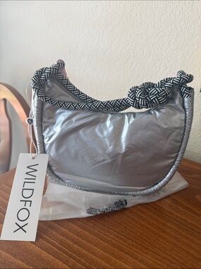 NWT Wildfox Silver Shoulder Bag with Black & White Rope Strap